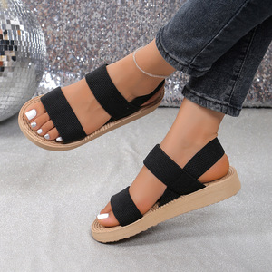 Sandales d'été pour femmes, mode transfrontalière, style romain, semelle en EVA, tongs plates à plateforme, bande élastique pour la tête, tissu - Product Image 4