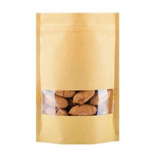 Custom logo Wholesale Price Ziplock Self Standing Kraft Food Paper <b>Bag</b> with Window Promotional Pack - Product Image 1