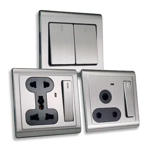 High Quality Stainless Steel Metal 3Pin Universal UK Standard USB Socket Outlet Wall Electric Light Switch And Socket With Neon