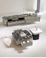 Table basse carrée noire moderne avec support TV, table centrale multifonctionnelle pour salon, mobilier de maison pratique et abordable