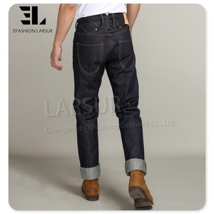 LARSUR Custom Denim Fabricant Bukleback Work Brut Selvedge Denim Jeans Hommes Paris <span class=keywords><strong>Boucle</strong></span> Droite Slim Red Selvedge Denim Pants - Product Image 4