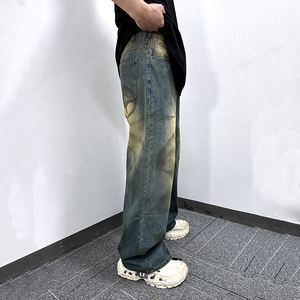 Nuevos pantalones vaqueros con diseño de letras estilo grafiti Fallout, con <span class=keywords><strong>tratamiento</strong></span> descolorido y pantalones anchos estilo punk con efecto tie-dye para hombre - Product Image 3