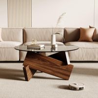 Table basse moderne en verre durable avec pieds robustes en MDF, meubles de salon pour la maison ou le bureau