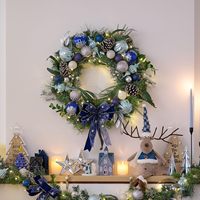 Guirlande de Noël artificielle de haute qualité avec boules lumineuses bleues argentées, décoration écologique pour cheminée, fenêtre, porte