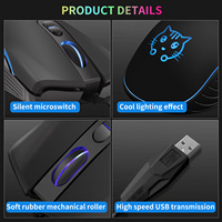 Ratón para Juegos DVA Design RGB Silencioso, con Cable USB, para PC, Orientación para Mano Derecha, Sensor Óptico de 2400 DPI, Portátil, para Niños y Niñas, Venta al Por Mayor
