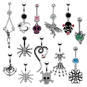 Getta new 316L surgical steel belly button ring snake skull silver navel ring cool spider piercing jewelry wholesale