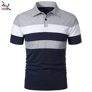 Chemise à manches courtes pour homme, trois bandes sur la poitrine, style color-block, col à revers, manches courtes transfrontalières - Product Image 2