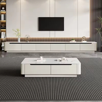 Meuble TV contemporain de haute qualité en bois et marbre, design flottant blanc pour salon et chambre à coucher