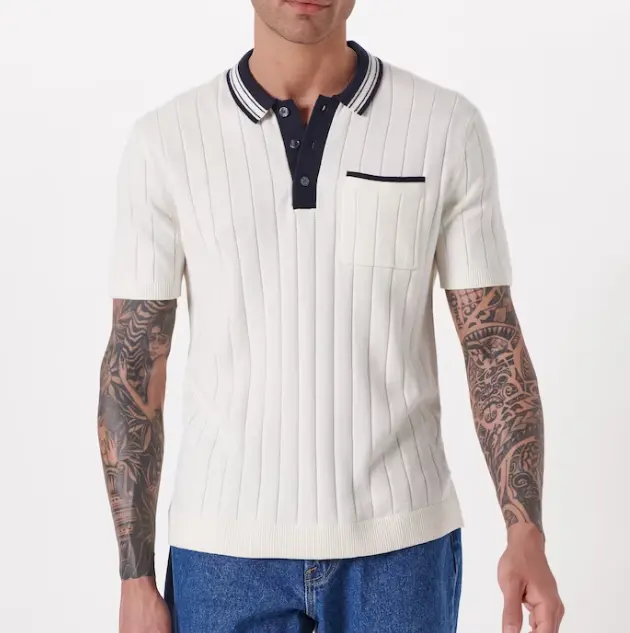 Summer Custom Men Business Wear Polo Collar Shirt Rib Knitwear Wholesale Short Sleeve Sweaters