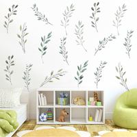 Autocollants muraux en forme de feuille verte dorée, peintures murales décoratives, plantes, autocollants muraux 3D pour chambre à coucher, salon, chambre d'enfant, décorations pour la maison