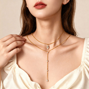 Водонепроницаемое ювелирное изделие YF5244: кулон-подвеска из нержавеющей стали с позолотой 18K PVD, в форме капли, с цирконием <span class=keywords><strong>5</strong></span>А (CZ), минималистичный дизайн, с кисточкой. - Product Image 3