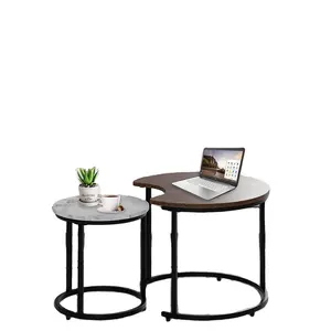 Nesting Side 2-teiliges Set Creative Moon Nested Table Brauner Beistell tisch und Marmor muster Couch tisch