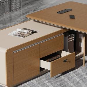 Moderno di lusso Manager avvocato ufficio scrivania a forma di L tavolo in legno massello con grande scrivania in piedi cassettiera mobili - Product Image 4