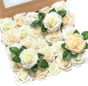 Künstliche Blumen 25PCS Echt aussehende Elfenbein creme Erbstück Rosen Blumen kasten Set für DIY Hochzeits sträuße Mittelstücke Wohnkultur