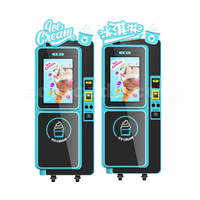 Distributeur automatique de crème glacée 24h/24 sans personnel, fonctionnant avec des pièces de monnaie et des cartes de crédit, en libre-service, avec écran.
