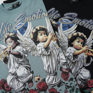 Wholesale MIXED EMOTION Top Quality Heavyweight 100% Cotton Tee <b>Shirt</b> Streetwear Graphic Printed Oversized <b>Shirts</b> for <b>Men</b> - Product Image 2