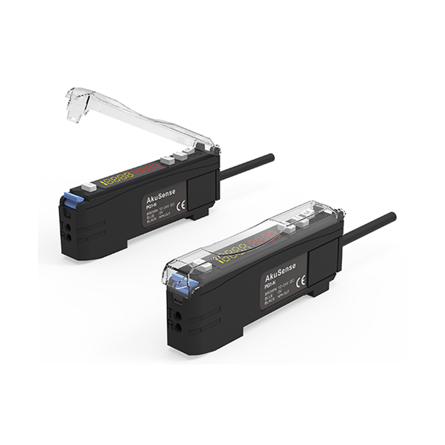 Akusense dual digital display optic fiber sensor NPN fiber optic amplifier sensor 4 channels anti-light interference sensor
