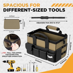 Tool Bag 15.5 Inch with 1 Pouch 17-Pocket Portable Tool Box Organizer Storage with Adjustable Strap Heavy Duty Tool Bags for Men - Product Image 3