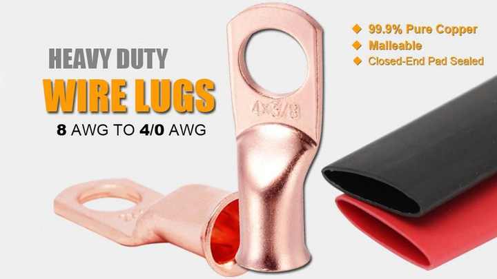 5 Connettori Cavo Batteria A Capocorda - Rame Stagnato 1/0 AWG (3/8 Pollici) Per Impianti Elettrici