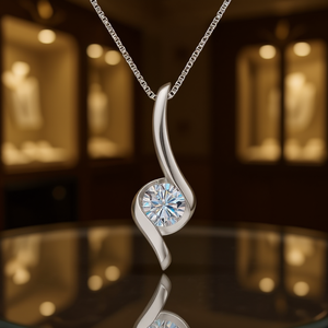 Collana con Ciondolo XL1343 in Argento 925, Diamante Rotondo con Montatura a Griffe, Catena Box, Stile Classico Unisex per Uso Quotidiano - Product Image 2