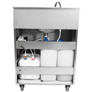 Station de lavage des mains portable d'extérieur en acier inoxydable avec armoire, réservoir et lavabo électrique mobile sur pied - Product Image 2