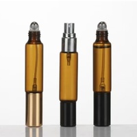 Flacon de parfum roll-on 2-en-1 unique pour huile corporelle, double embout vide avec bouchon en caoutchouc, emballage en verre ambré transparent sérigraphié