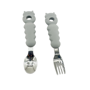 Juego de Cuchara y Tenedor para Bebé de Acero Inoxidable y Silicona de Grado Alimenticio 100% Libre de BPA, Diseño Sólido, para Niños Pequeños, OEM ODM - Product Image 2