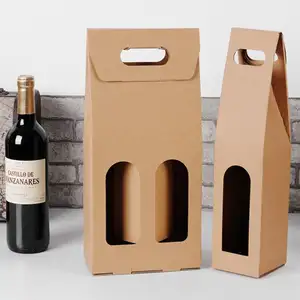 Custom Rode Wijn Glazen Doos Gestanst Handvat 3 Fles Verpakking Gift Bier Carton Luxe Verzending Papier Karton Wijn Dozen