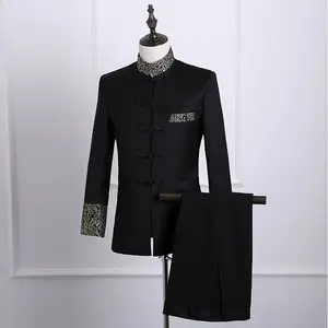 SD toptan eğlence şık standı yaka çince tunik takım elbise erkekler için geleneksel Blazer