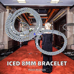 Pulseras de Moissanita de 8mm en Stock Local, Brazaletes Personalizados de Hip Hop, Chapado en Rodio Plateado, Certificado por Terceros, Cadena Cubana Unisex - Product Image 2