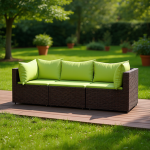 Ensemble de canapé de patio en polyrotin brun 3 places, mobilier de jardin extérieur, design contemporain, coussins résistants aux intempéries inclus - Product Image 2