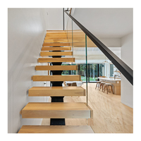 Escalier intérieur moderne personnalisé en acier noir durable avec rampe lumineuse LED, design sûr pour appartement et hôtel