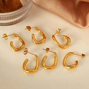 Geometric Minimalist C-Shaped Hoop Earrings 18K Gold Plated <b>Titanium</b> Steel Trendy Fashion Jewelry - Product Image 1