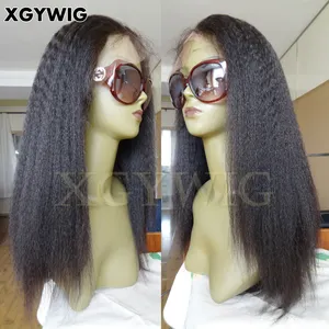 Estoque 8 "-30" virgem não processado Brasileiro Cabelo Humano Relaxado Textura Glueless Kinky Straight Lace Front Wig para mulheres negras