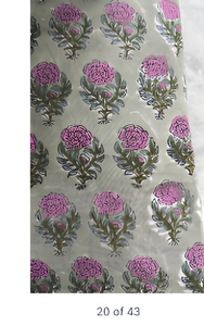 Tela de Algodón Estampada a Mano con Diseño Floral Buta en Verde Salvia y Rosa, Suave y Transpirable, para Confección de Kurta y Decoración del Hogar - Product Image 2