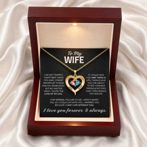 Collar de Corazón con Doble Piedra de Nacimiento Personalizado para Mi Esposa, Tarjeta con Mensaje, Caja de Madera, Colgante con Nombre Grabado, Regalo de Aniversario - Product Image 6