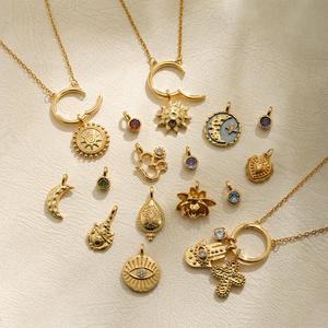 18 Ayar Altın Kaplama Zincir Doğum Taşı Kolye Kadın Moda Takı Yıldız Ay Güneş Nazar Boncuğu DIY Çıkarılabilir Charm Kolye Uçları - Product Image 1