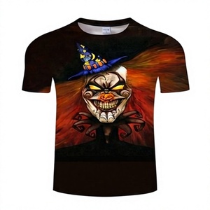 Camiseta Premium de Halloween de Algodón Grueso Lavado con Estampado Gráfico Desgastado, Corte Regular, Estilo Urbano Casual, Unisex, Manga Corta - Product Image 1