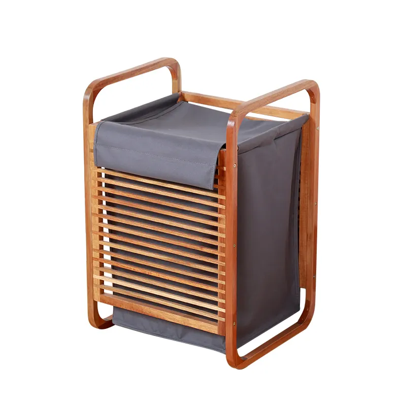 Étagère d'angle de rangement en bois de bambou avec sac en tissu et couvercle pour la maison