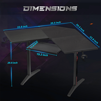 Grand bureau d'ordinateur en métal, bureau de jeu rectangulaire d'angle, plateau pour clavier en fibre de carbone, poste de travail pour les joueurs et les utilisateurs d'ordinateurs