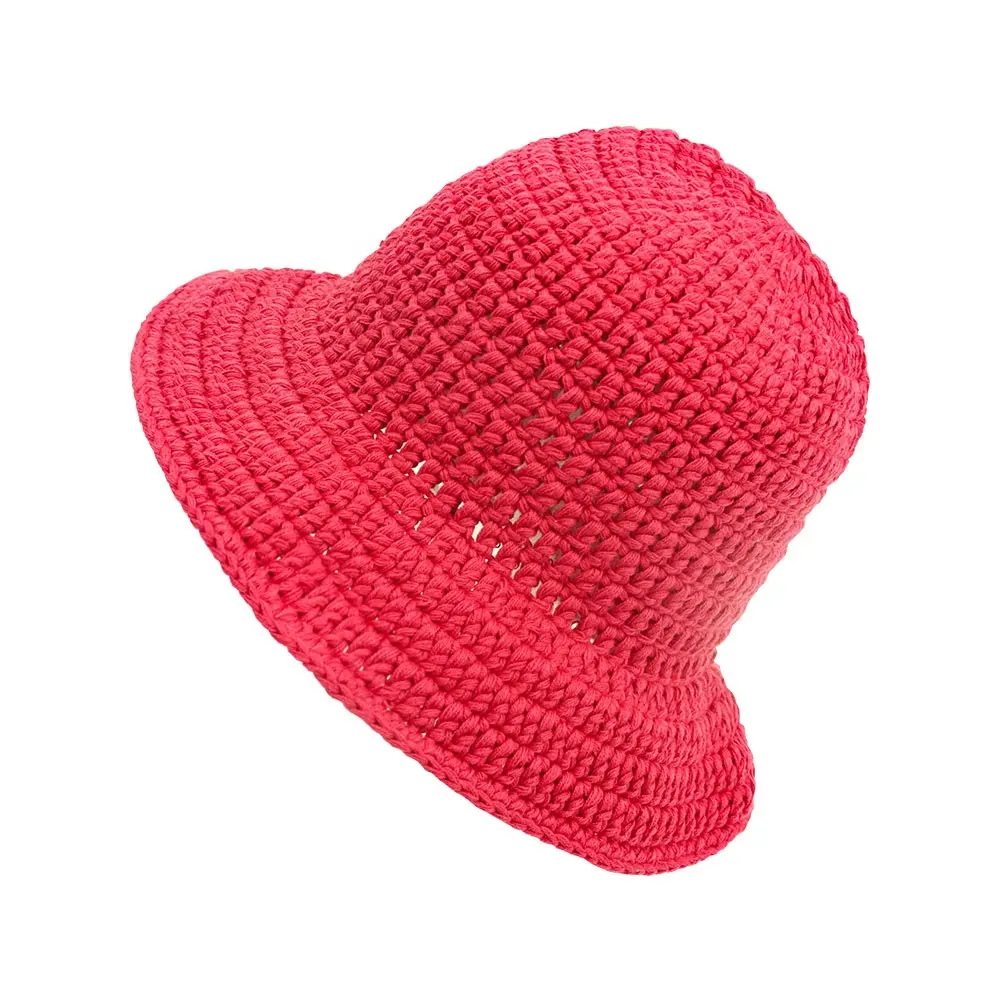 कस्टम सादे रंग हस्तनिर्मित Crochet बुनना मछुआरे टोपी पोर्टेबल खोखले बाहर महिलाओं बाल्टी टोपी