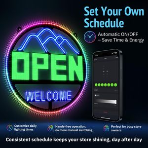Letrero LED Abierto Redondo de 16x16 Ultra Brillante con Control por Aplicación, Pantalla de Bienvenida para Bar, Oficina, Uso Promocional - Product Image 5