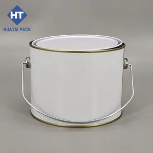 Empty Food Grade Round 4L Metal Tin Can With Lid And Handle