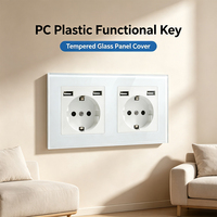 Prise murale industrielle UBARO série F 157 mm UE avec double ports de charge USB 16A, double prise Schuko, panneau en verre trempé