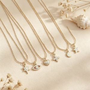 18K Gold Plated CZ Diamond Charm Pendant <b>Necklace</b> for Women Dainty Star <b>Moon</b> Heart Jewelry Wholesale - Product Image 3