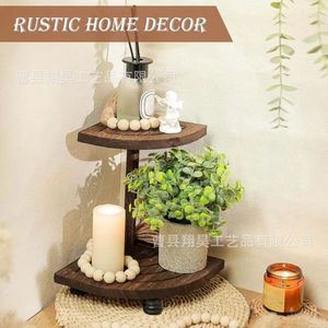 Wooden Two Tier <b>Stand</b> For Cake Coffee Display Living Room Decorative Shelf Rectangle Shape Standing Type - Product Image 2