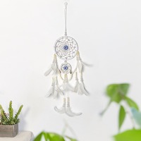 Nouveau attrape-rêves Art Déco fait main écologique double anneau ivoire-blanc avec breloque œil porte-bonheur, décoration de chambre Ramadan, pendentif en fer