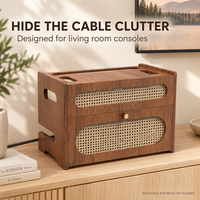 Boîte de gestion de câbles en bois, organiseur de cordons, boîte de rangement pour modem, cache-câbles avec panneaux style rotin pour la maison et le bureau