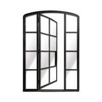 Puerta de Acero Arqueada Negra 2026 Directa de Fábrica con Vidrio Templado Transparente y Rejilla Francesa, Doble Luz Lateral, OEM CE