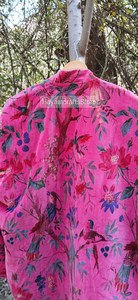 Pink Floral Printed Velvet Eco-Friendly <b>Reversible</b> <b>Jacket</b> Women's O-Neck Pullover Spring Wear Regular Length Full Sleeve - Product Image 3
